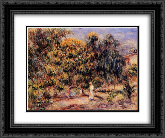 Woman in White in the Garden at Colettes 24x20 Black Ornate Wood Framed Art Print Poster with Double Matting by Renoir, Pierre Auguste