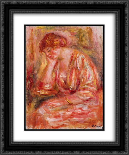 Woman Leaning on Her Elbow 20x24 Black Ornate Wood Framed Art Print Poster with Double Matting by Renoir, Pierre Auguste
