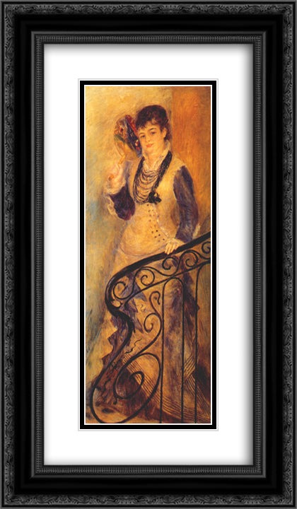 Woman on a Staircase 14x24 Black Ornate Wood Framed Art Print Poster with Double Matting by Renoir, Pierre Auguste