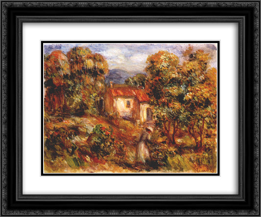 Woman picking flowers 24x20 Black Ornate Wood Framed Art Print Poster with Double Matting by Renoir, Pierre Auguste
