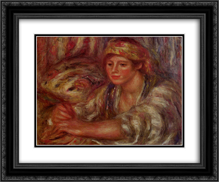 Woman Playing Cards 24x20 Black Ornate Wood Framed Art Print Poster with Double Matting by Renoir, Pierre Auguste