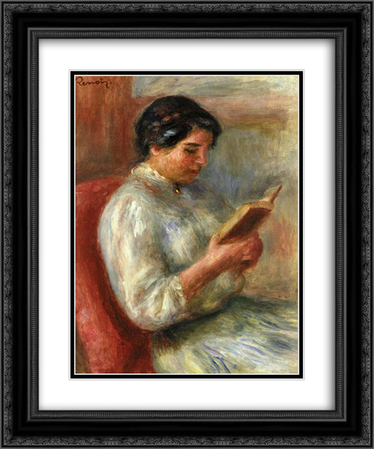 Woman Reading 20x24 Black Ornate Wood Framed Art Print Poster with Double Matting by Renoir, Pierre Auguste