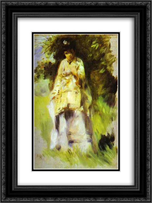 Woman Standing by a Tree 18x24 Black Ornate Wood Framed Art Print Poster with Double Matting by Renoir, Pierre Auguste
