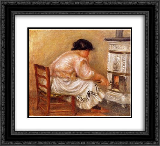 Woman Stoking a Stove 22x20 Black Ornate Wood Framed Art Print Poster with Double Matting by Renoir, Pierre Auguste