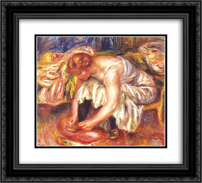 Woman tying her shoe 22x20 Black Ornate Wood Framed Art Print Poster with Double Matting by Renoir, Pierre Auguste