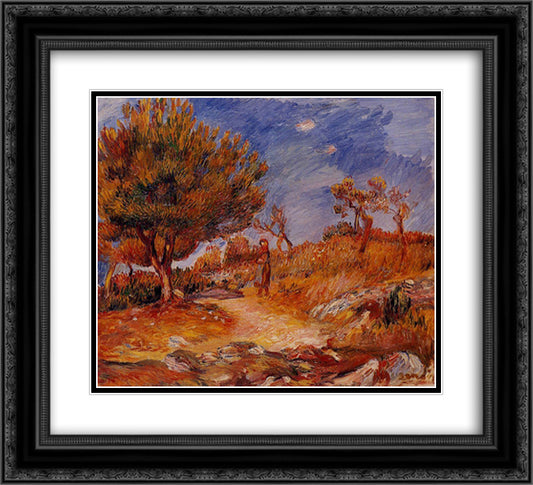 Woman under a Tree 22x20 Black Ornate Wood Framed Art Print Poster with Double Matting by Renoir, Pierre Auguste