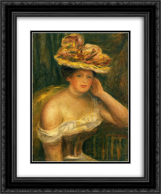 Woman Wearing a Corset 20x24 Black Ornate Wood Framed Art Print Poster with Double Matting by Renoir, Pierre Auguste