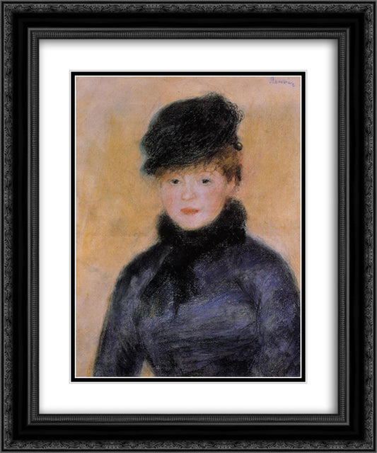 Woman with a Blue Blouse 20x24 Black Ornate Wood Framed Art Print Poster with Double Matting by Renoir, Pierre Auguste