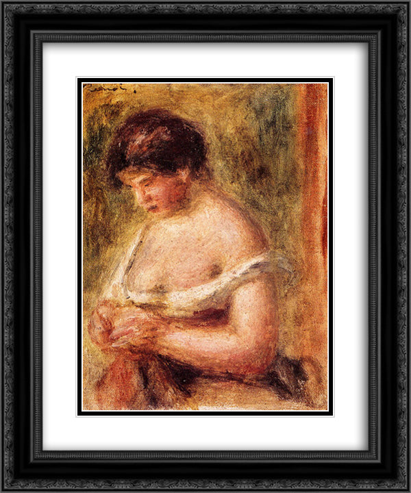 Woman with a Corset 20x24 Black Ornate Wood Framed Art Print Poster with Double Matting by Renoir, Pierre Auguste