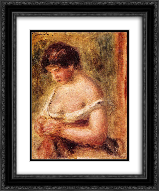 Woman with a Corset 20x24 Black Ornate Wood Framed Art Print Poster with Double Matting by Renoir, Pierre Auguste