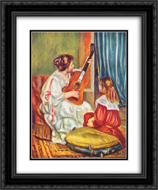 Woman with a guitar 20x24 Black Ornate Wood Framed Art Print Poster with Double Matting by Renoir, Pierre Auguste