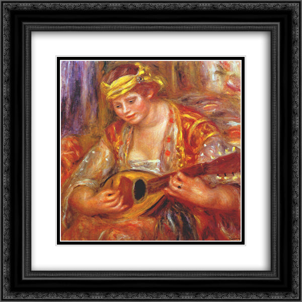 Woman with a mandolin 20x20 Black Ornate Wood Framed Art Print Poster with Double Matting by Renoir, Pierre Auguste