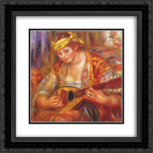 Woman with a mandolin 20x20 Black Ornate Wood Framed Art Print Poster with Double Matting by Renoir, Pierre Auguste