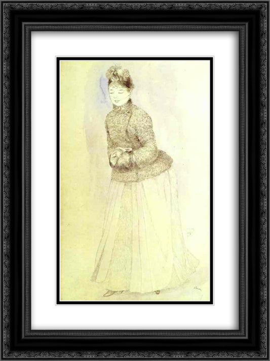Woman with a Muff 18x24 Black Ornate Wood Framed Art Print Poster with Double Matting by Renoir, Pierre Auguste