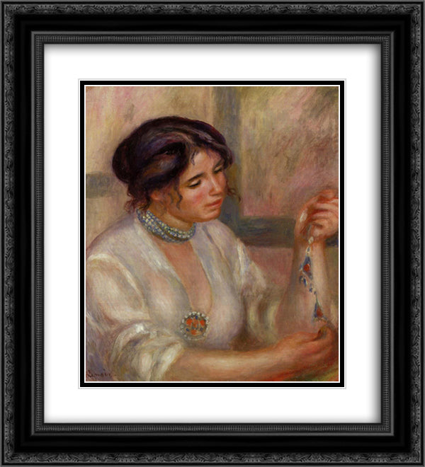 Woman with a Necklace 20x22 Black Ornate Wood Framed Art Print Poster with Double Matting by Renoir, Pierre Auguste