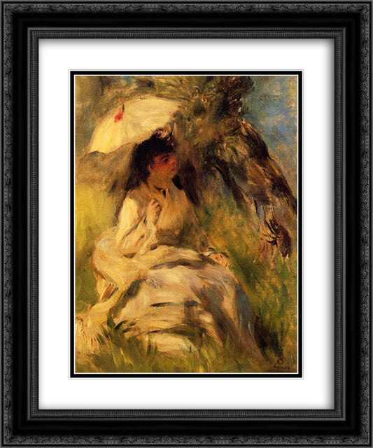 Woman with a Parasol 20x24 Black Ornate Wood Framed Art Print Poster with Double Matting by Renoir, Pierre Auguste