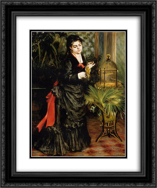 Woman with a Parrot (Henriette Darras) 20x24 Black Ornate Wood Framed Art Print Poster with Double Matting by Renoir, Pierre Auguste