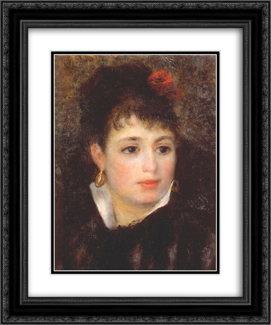Woman with a rose 20x24 Black Ornate Wood Framed Art Print Poster with Double Matting by Renoir, Pierre Auguste