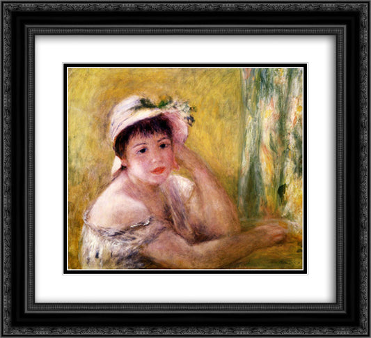 Woman with a Straw Hat 22x20 Black Ornate Wood Framed Art Print Poster with Double Matting by Renoir, Pierre Auguste