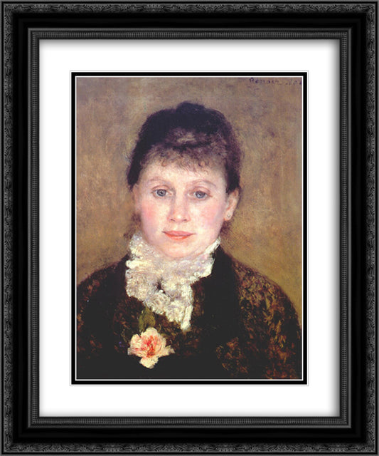 Woman with a white jabot 20x24 Black Ornate Wood Framed Art Print Poster with Double Matting by Renoir, Pierre Auguste
