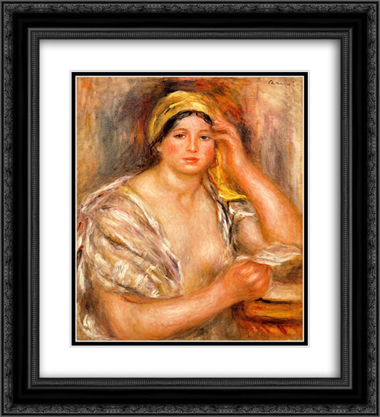 Woman with a Yellow Turban 20x22 Black Ornate Wood Framed Art Print Poster with Double Matting by Renoir, Pierre Auguste