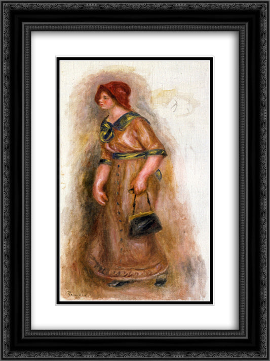 Woman with Bag 18x24 Black Ornate Wood Framed Art Print Poster with Double Matting by Renoir, Pierre Auguste