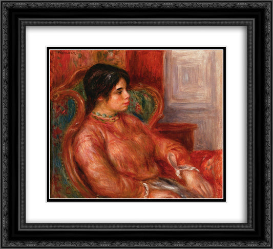 Woman with Green Chair 22x20 Black Ornate Wood Framed Art Print Poster with Double Matting by Renoir, Pierre Auguste