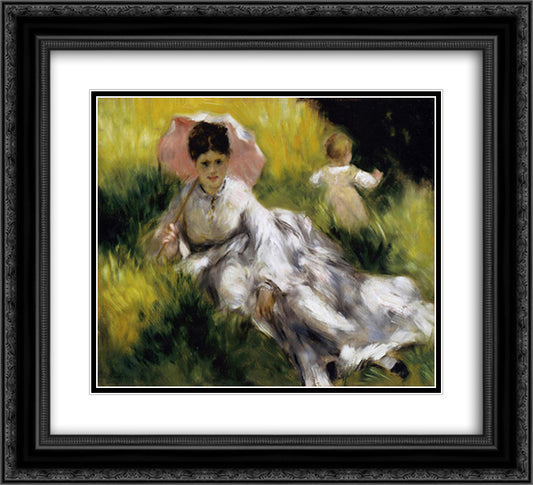 Woman with Parasol 22x20 Black Ornate Wood Framed Art Print Poster with Double Matting by Renoir, Pierre Auguste