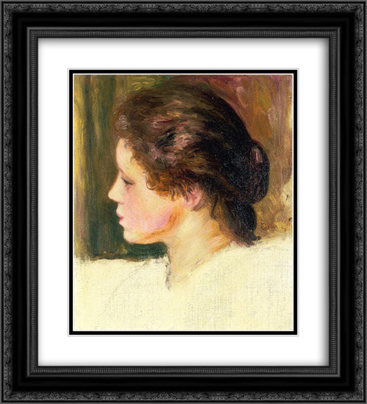 Woman`s Head 20x22 Black Ornate Wood Framed Art Print Poster with Double Matting by Renoir, Pierre Auguste