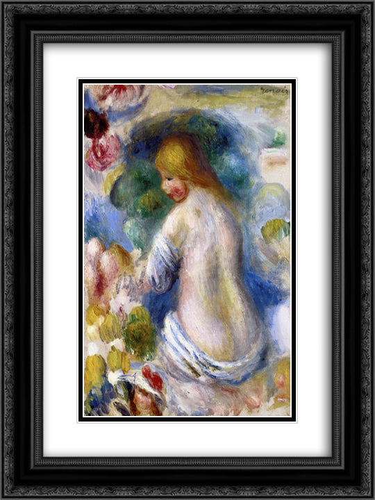 Woman's Nude Torso 18x24 Black Ornate Wood Framed Art Print Poster with Double Matting by Renoir, Pierre Auguste