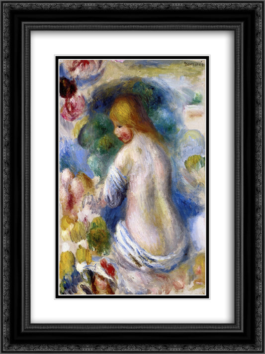 Woman's Nude Torso 18x24 Black Ornate Wood Framed Art Print Poster with Double Matting by Renoir, Pierre Auguste