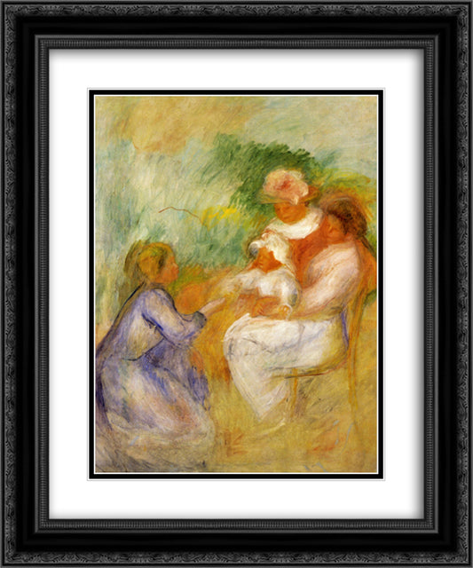 Women and Child 20x24 Black Ornate Wood Framed Art Print Poster with Double Matting by Renoir, Pierre Auguste