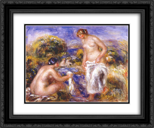 Women bathing 24x20 Black Ornate Wood Framed Art Print Poster with Double Matting by Renoir, Pierre Auguste