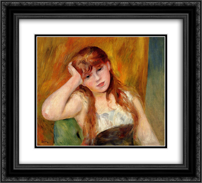 Young Blond Woman 22x20 Black Ornate Wood Framed Art Print Poster with Double Matting by Renoir, Pierre Auguste