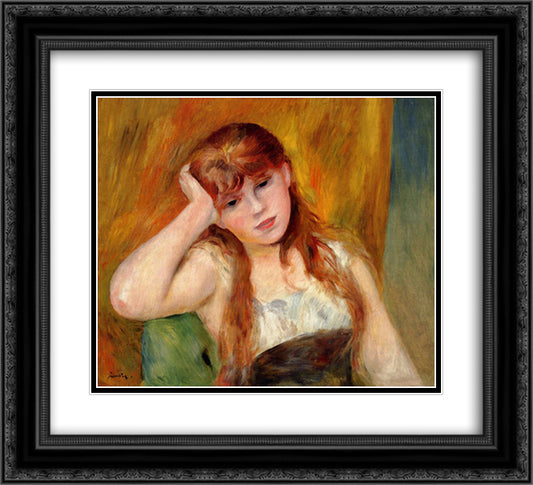 Young Blond Woman 22x20 Black Ornate Wood Framed Art Print Poster with Double Matting by Renoir, Pierre Auguste