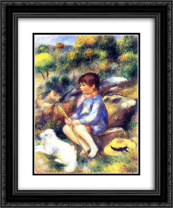 Young Boy by the River 20x24 Black Ornate Wood Framed Art Print Poster with Double Matting by Renoir, Pierre Auguste