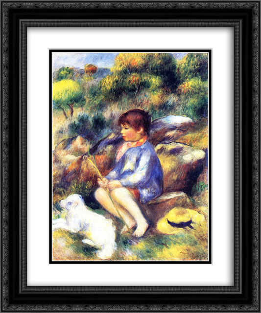 Young Boy by the River 20x24 Black Ornate Wood Framed Art Print Poster with Double Matting by Renoir, Pierre Auguste