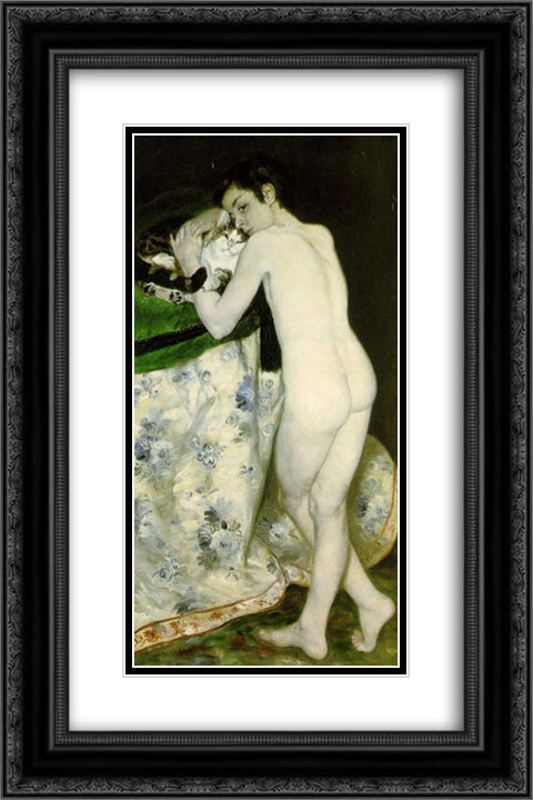 Young Boy with a Cat 16x24 Black Ornate Wood Framed Art Print Poster with Double Matting by Renoir, Pierre Auguste