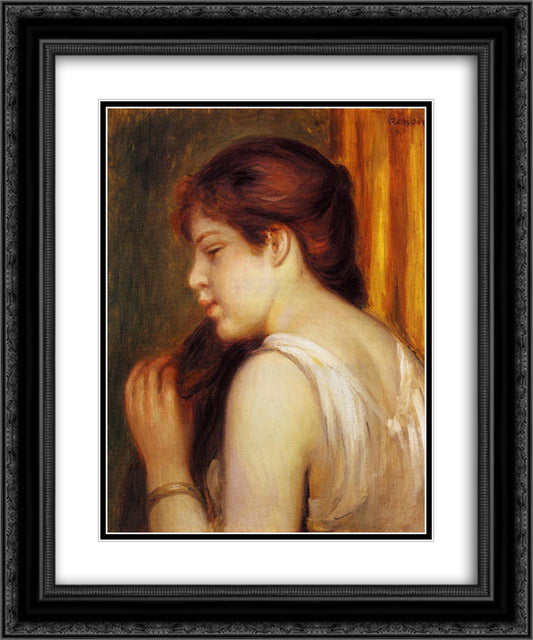 Young Girl Combing Her Hair 20x24 Black Ornate Wood Framed Art Print Poster with Double Matting by Renoir, Pierre Auguste