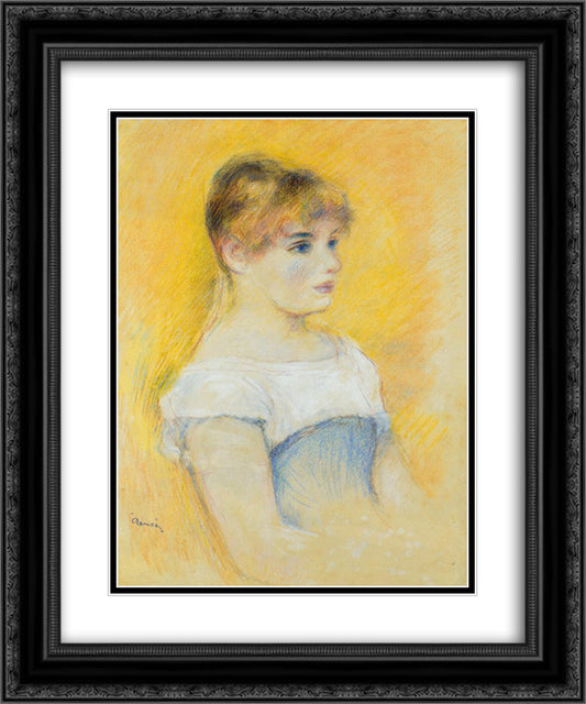 Young Girl in a Blue Corset 20x24 Black Ornate Wood Framed Art Print Poster with Double Matting by Renoir, Pierre Auguste