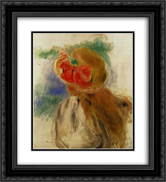 Young Girl in a Flowered Hat 20x22 Black Ornate Wood Framed Art Print Poster with Double Matting by Renoir, Pierre Auguste