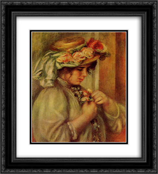 Young Girl in a Hat 20x22 Black Ornate Wood Framed Art Print Poster with Double Matting by Renoir, Pierre Auguste