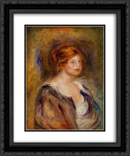 Young Girl in Blue (Head of a Blond Woman) 20x24 Black Ornate Wood Framed Art Print Poster with Double Matting by Renoir, Pierre Auguste
