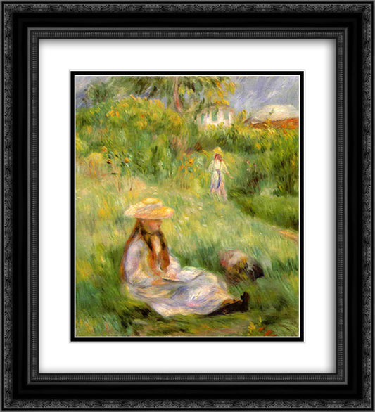 Young Girl in the Garden at Mezy 20x22 Black Ornate Wood Framed Art Print Poster with Double Matting by Renoir, Pierre Auguste