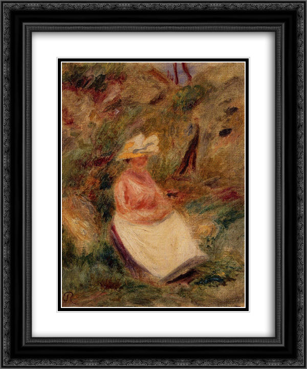 Young Girl in the Woods 20x24 Black Ornate Wood Framed Art Print Poster with Double Matting by Renoir, Pierre Auguste