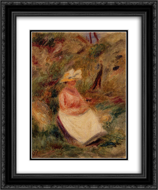 Young Girl in the Woods 20x24 Black Ornate Wood Framed Art Print Poster with Double Matting by Renoir, Pierre Auguste