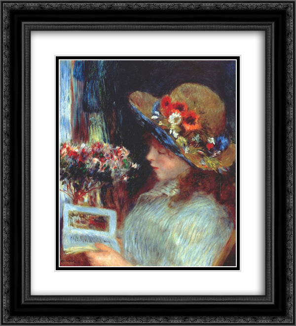 Young girl reading 20x22 Black Ornate Wood Framed Art Print Poster with Double Matting by Renoir, Pierre Auguste
