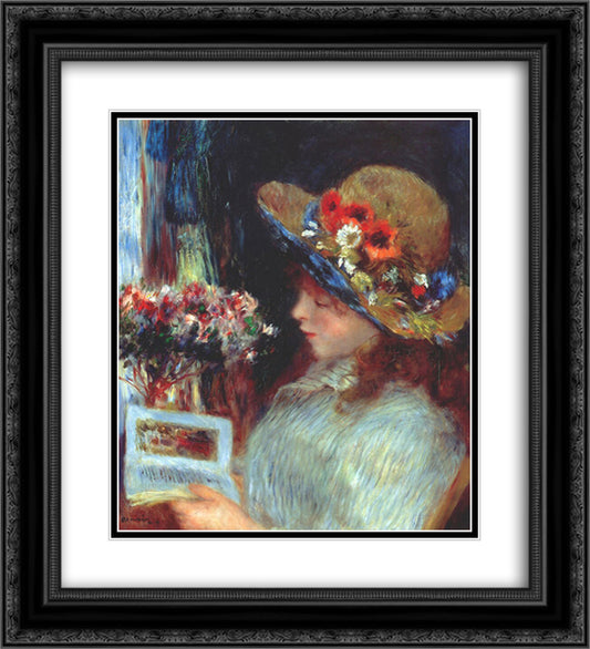 Young girl reading 20x22 Black Ornate Wood Framed Art Print Poster with Double Matting by Renoir, Pierre Auguste