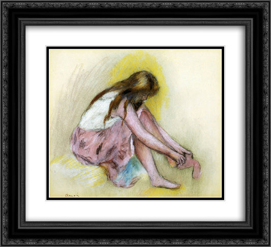 Young Girl Slipping on Her Stockings 22x20 Black Ornate Wood Framed Art Print Poster with Double Matting by Renoir, Pierre Auguste