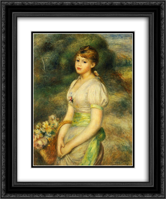 Young Girl with a Basket of Flowers 20x24 Black Ornate Wood Framed Art Print Poster with Double Matting by Renoir, Pierre Auguste